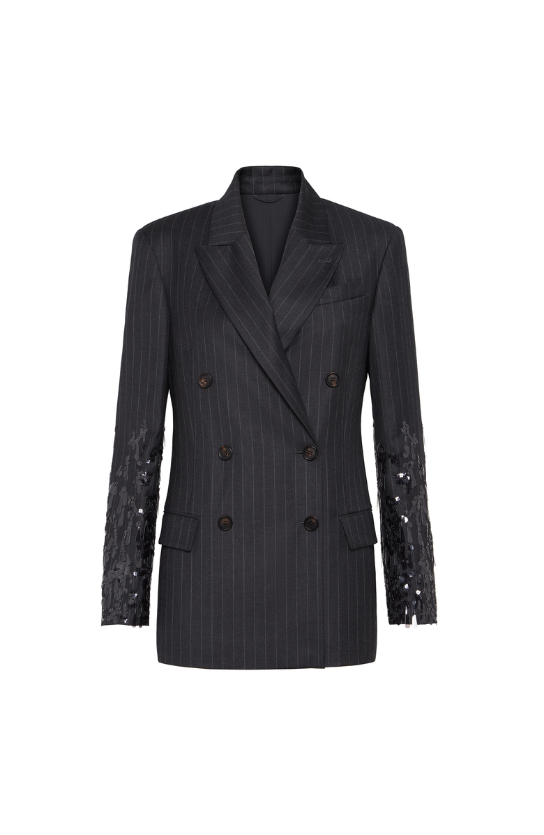 Brunello Cucinelli Blazer with swing drops embroidery, Main, color, Lignite Grey