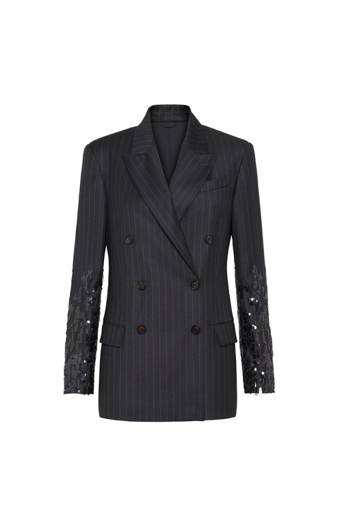 Brunello Cucinelli Pinstripe Sequin-embellished Blazer In Blue