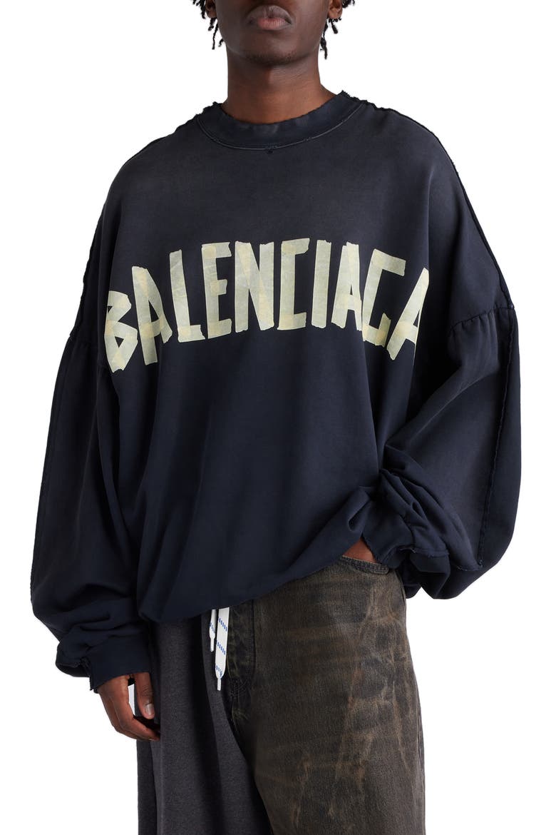 Double Front Oversize Embroidered Graphic Crewneck Sweatshirt, Main, color, WASH/ FADE BLACK