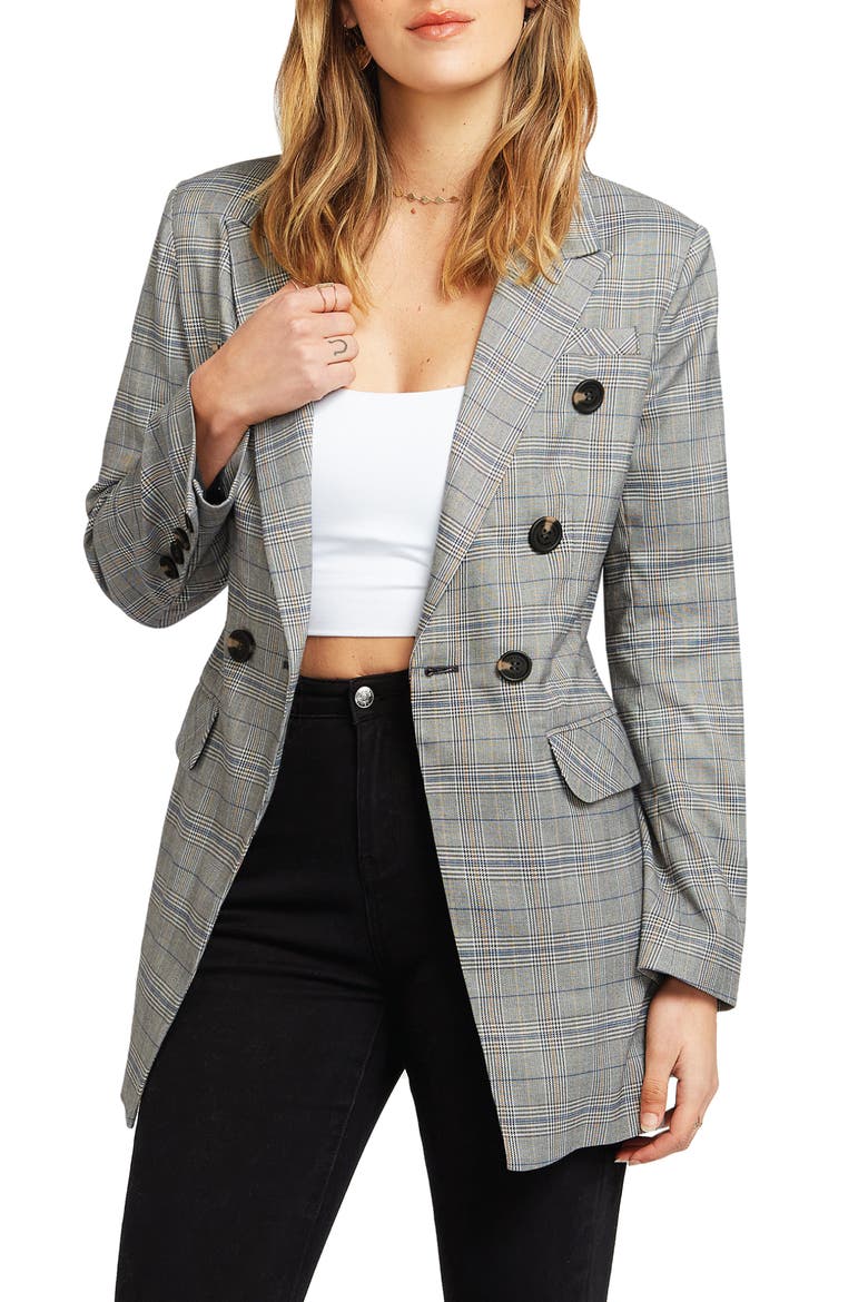 Too Cool For Work Plaid Blazer, Main, color, CHARCOAL