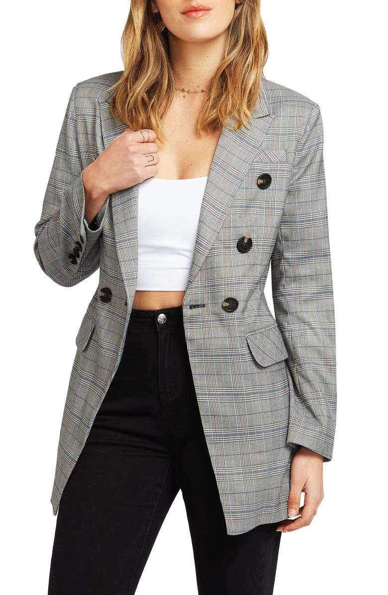 Belle & Bloom Too Cool For Work Plaid Blazer, Main, color, Charcoal