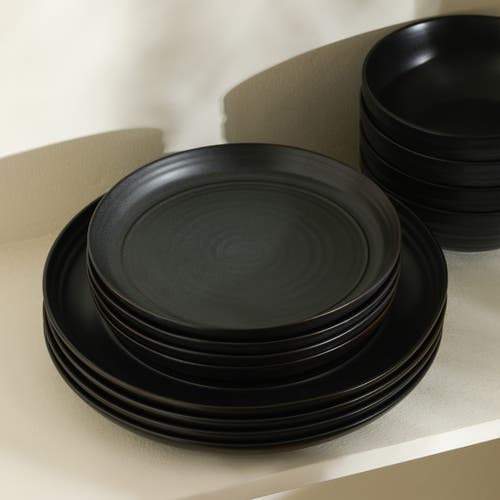 Stone Lain Elio Stoneware 4-piece Dinner Plate Set In Black