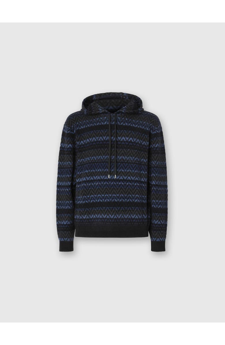 Missoni Hooded Sweater In Wool Blend With Zigzag Pattern, Main, color, Black & Blue