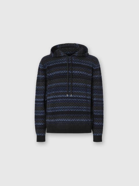 Hooded Sweater In Wool Blend With Zigzag Pattern