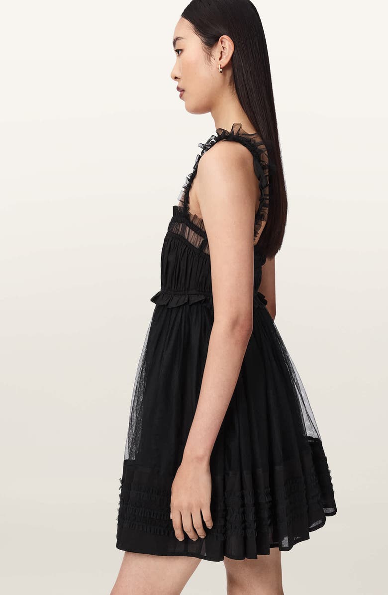 AllSaints Angela Tulle Detail Minidress, Alternate, color, Black