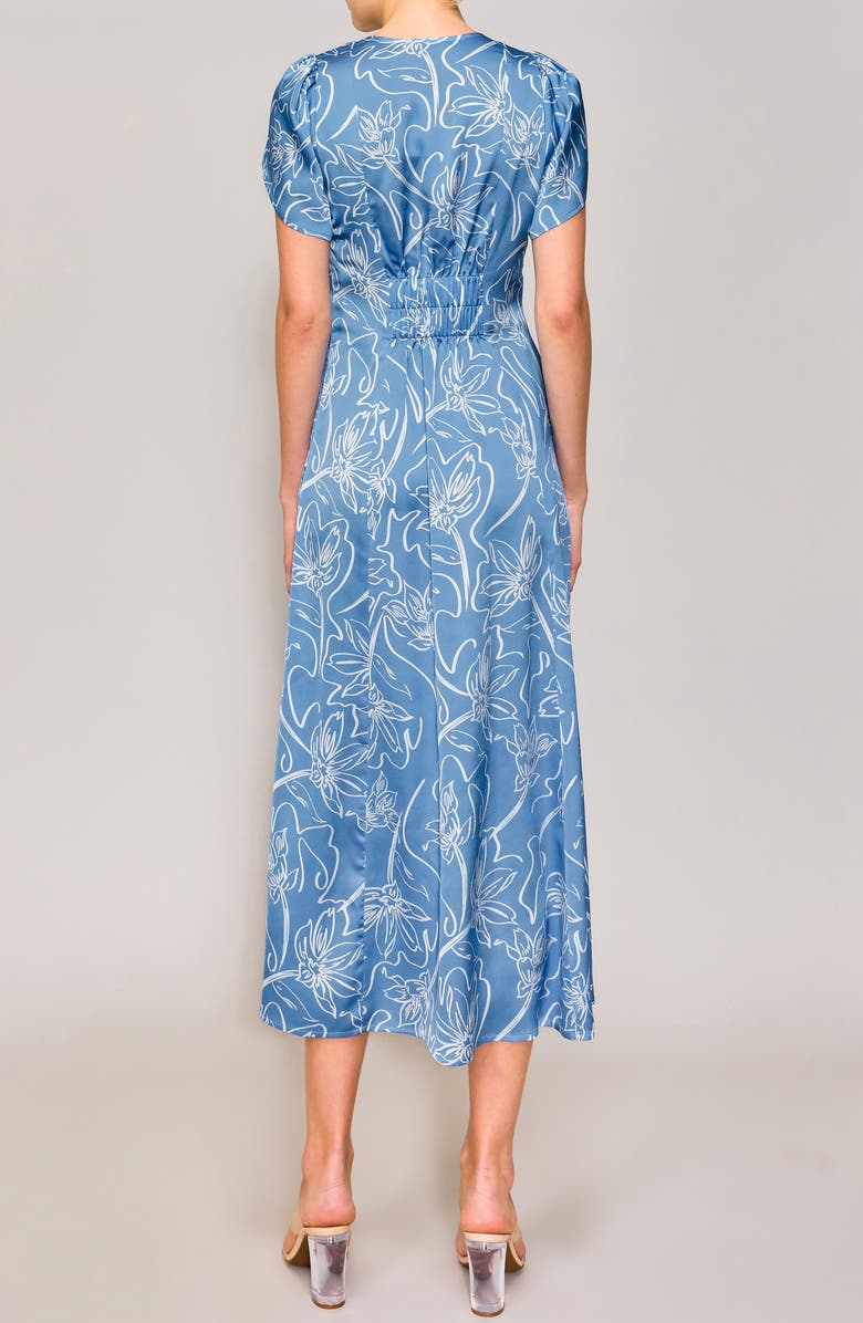 MELLODAY Ruched Tulip Sleeve Maxi Dress, Alternate, color, Blue/ Ivory Print