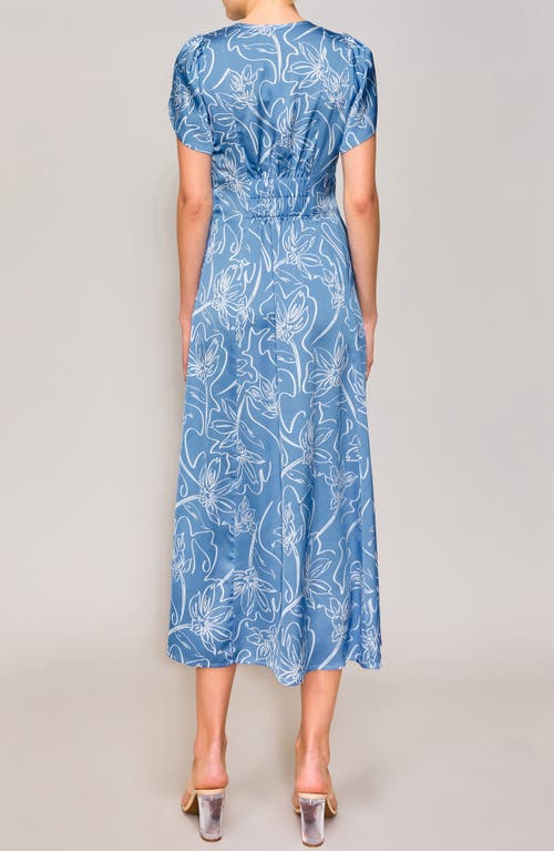 Melloday Ruched Tulip Sleeve Maxi Dress In Blue/ivory Print