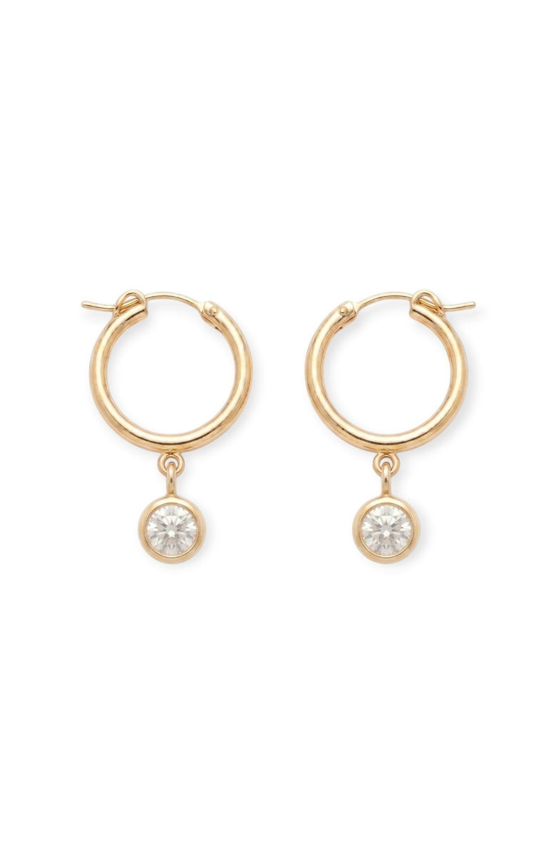 CUFFED BY NANO bezel stone drop 14k gold filled hoops, Main, color, Gold
