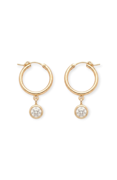 bezel stone drop 14k gold filled hoops