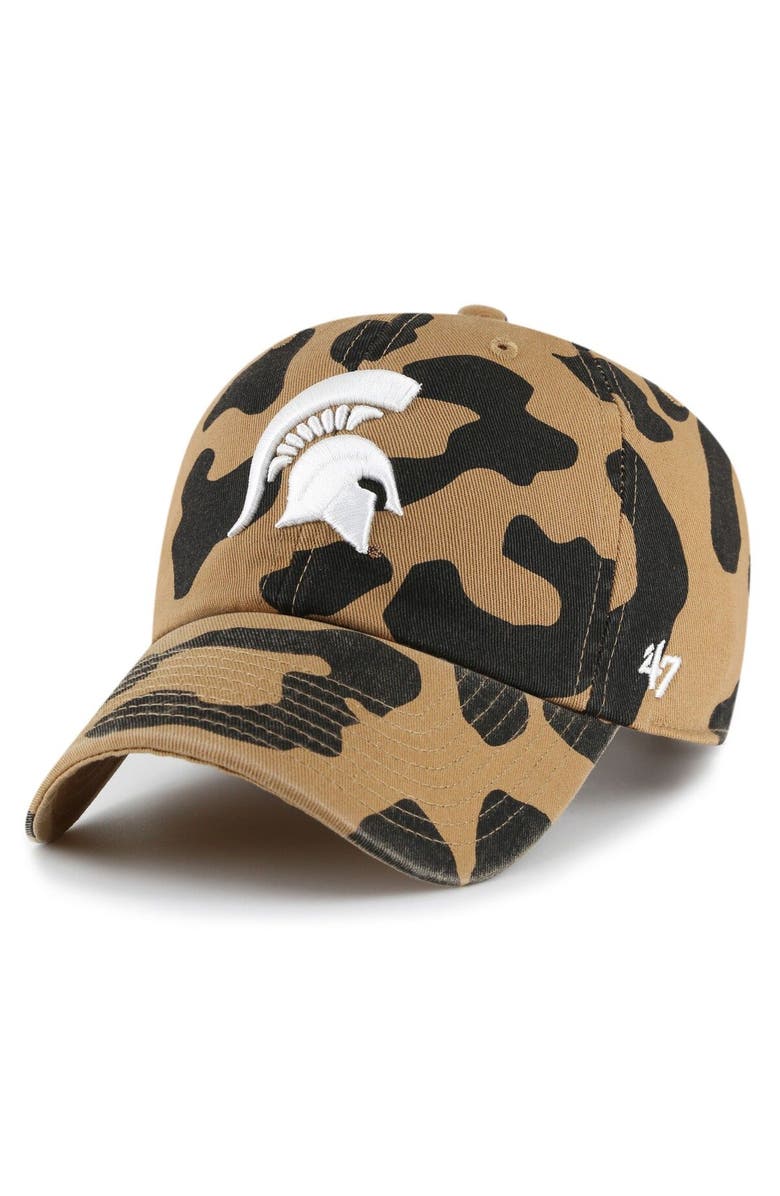 '47 Women's '47 Michigan State Spartans Rosette Leopard Clean Up Adjustable Hat, Main, color, Brown