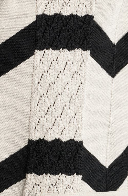 Shop Ming Wang Pointelle Stripe Cardigan In Limestone/black