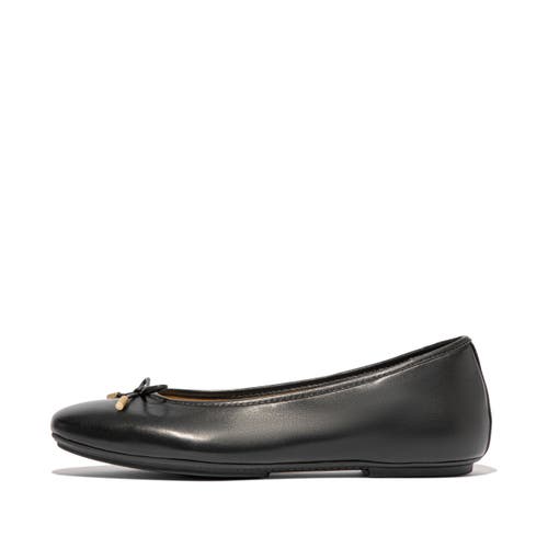 Fitflop Delicato Bow Soft Leather Ballet Flats In Black