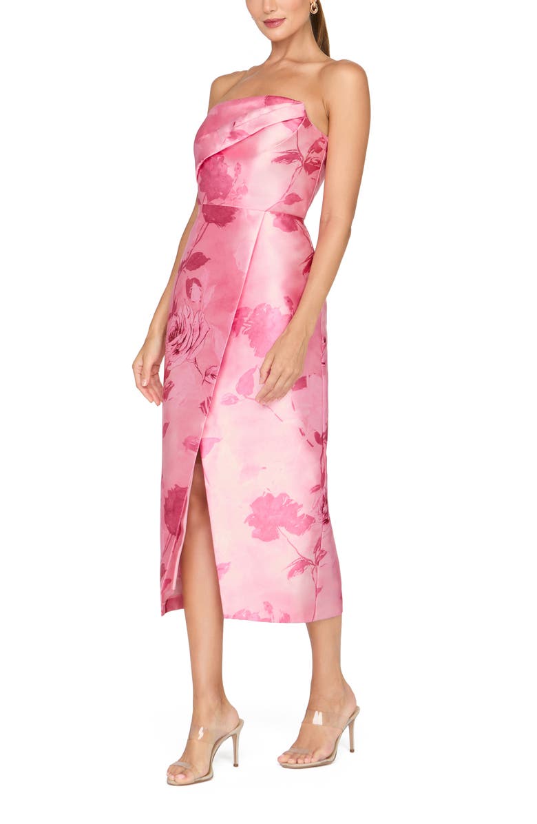 Kay Unger Addison Floral Strapless Sheath Midi Dress, Alternate, color, Rose Bud