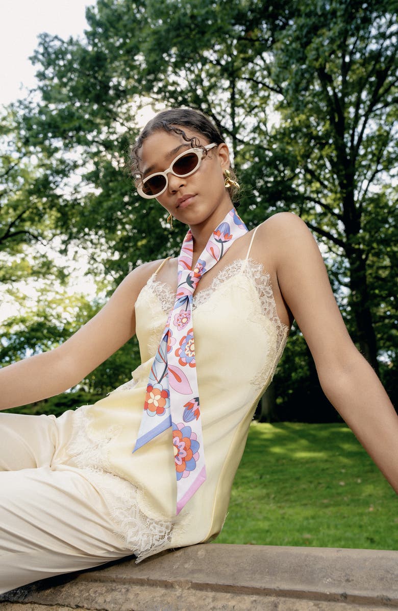 Jessie Zhao New York Silk Skinny Scarf Pink Garden, Alternate, color, Pink