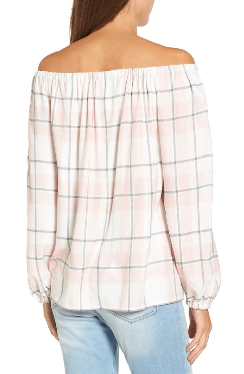 Two by Vince Camuto Off the Shoulder Plaid Blouse, Alternate, color,