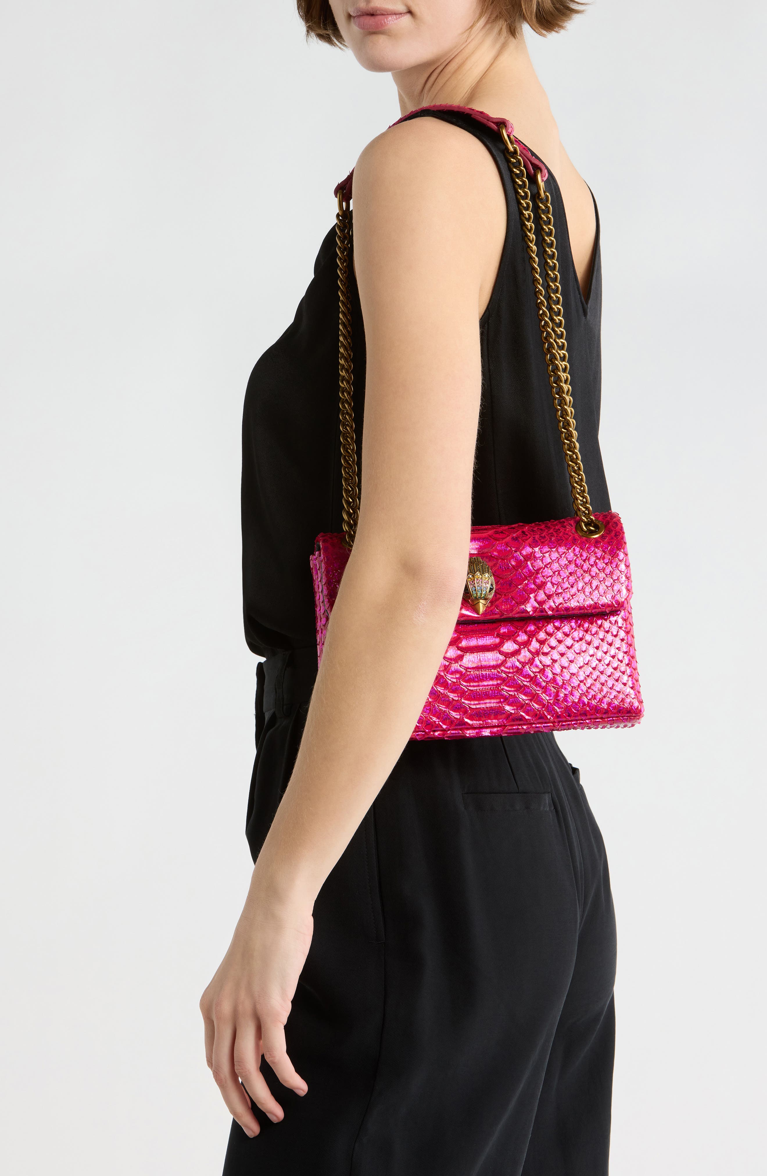 Kurt Geiger London Medium Kensington Snake Embossed Convertible Shoulder Bag, Alternate, color, Fuchsia