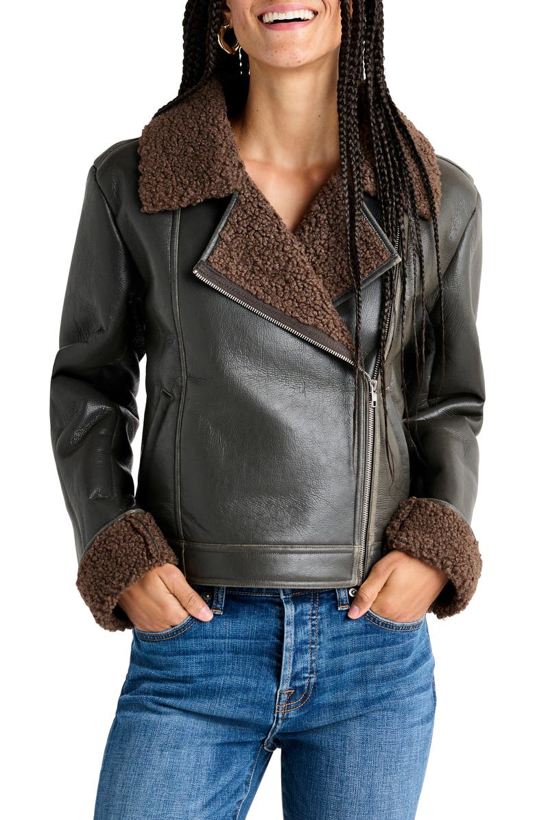 Splendid Romy Faux Leather Jacket with Faux Shearling Trim, Main, color,