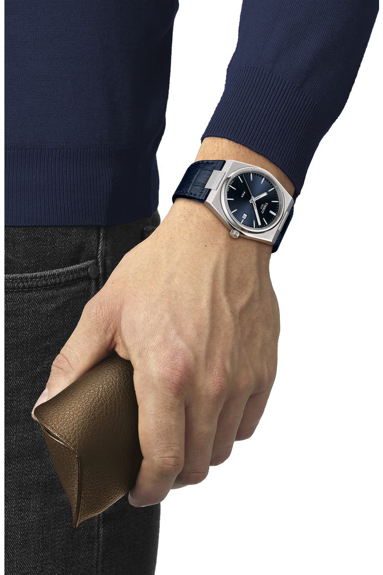 PRX Leather Strap Watch, 40mm, Alternate, color, BLUE