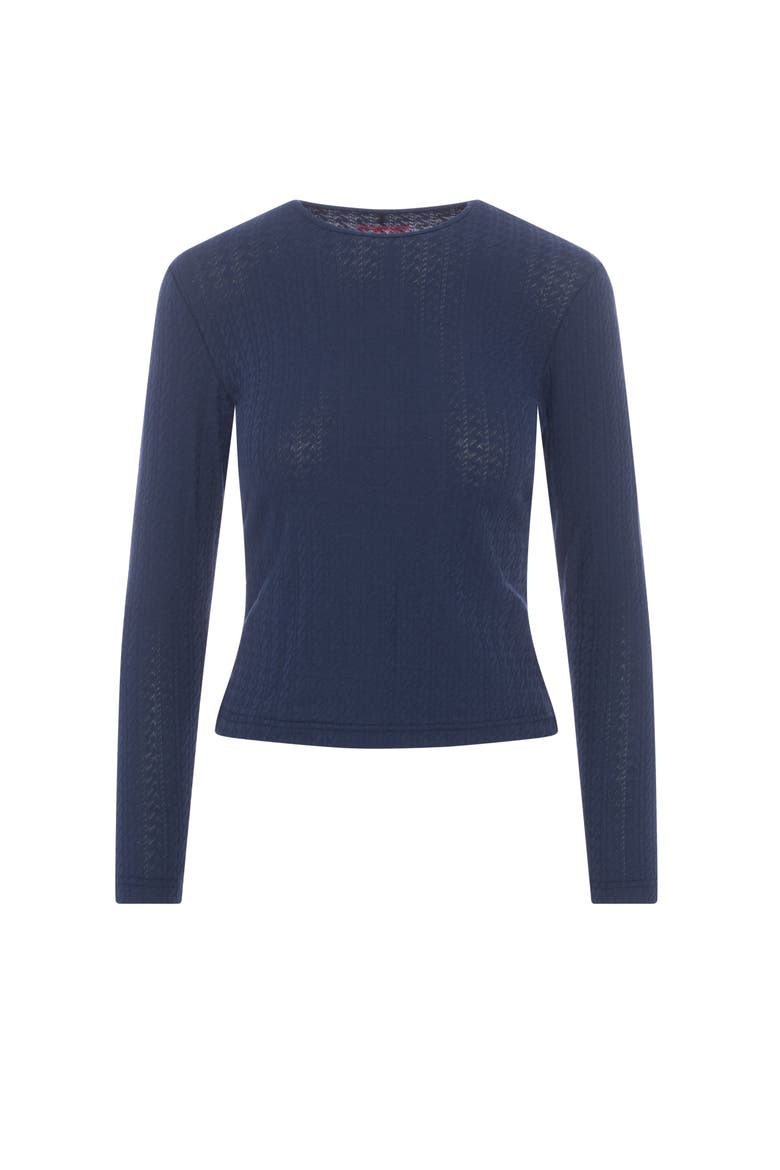 Cable Crew Neck Long Sleeve Top, Main, color, Dark Denim