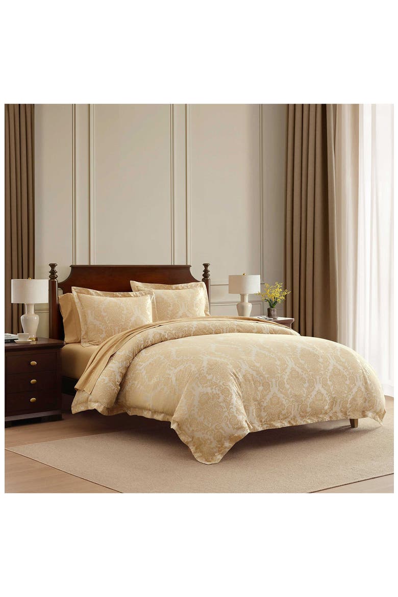 Vintage Damask Cotton Blend Jacquard Duvet Cover Set, Alternate, color, GOLD