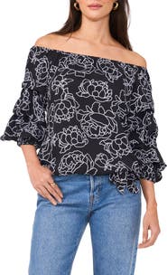 Vince Camuto Floral Off the Shoulder Bubble Sleeve Top