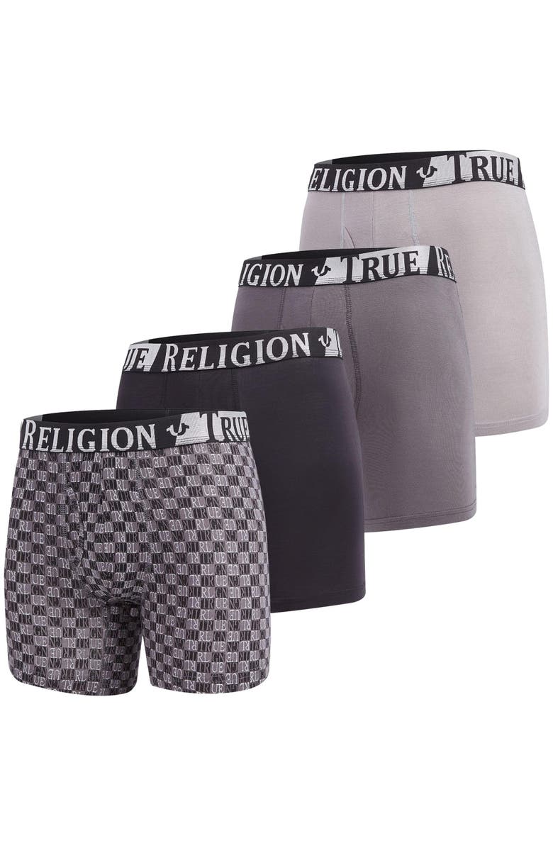 True Religion Boxer Briefs Stretch Underwear Pack of 4, Alternate, color, Black/Grey