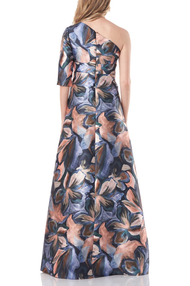 Mia One-Shoulder Jacquard A-Line Gown, Alternate, color, TERRA COTTA/ TEAL FLORAL PRINT