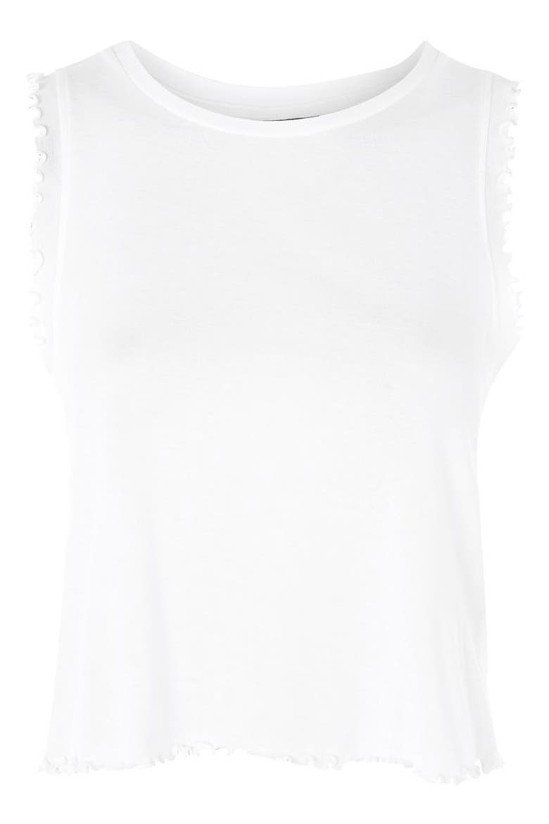 Ruffle Trim Tank, Alternate, color, WHITE