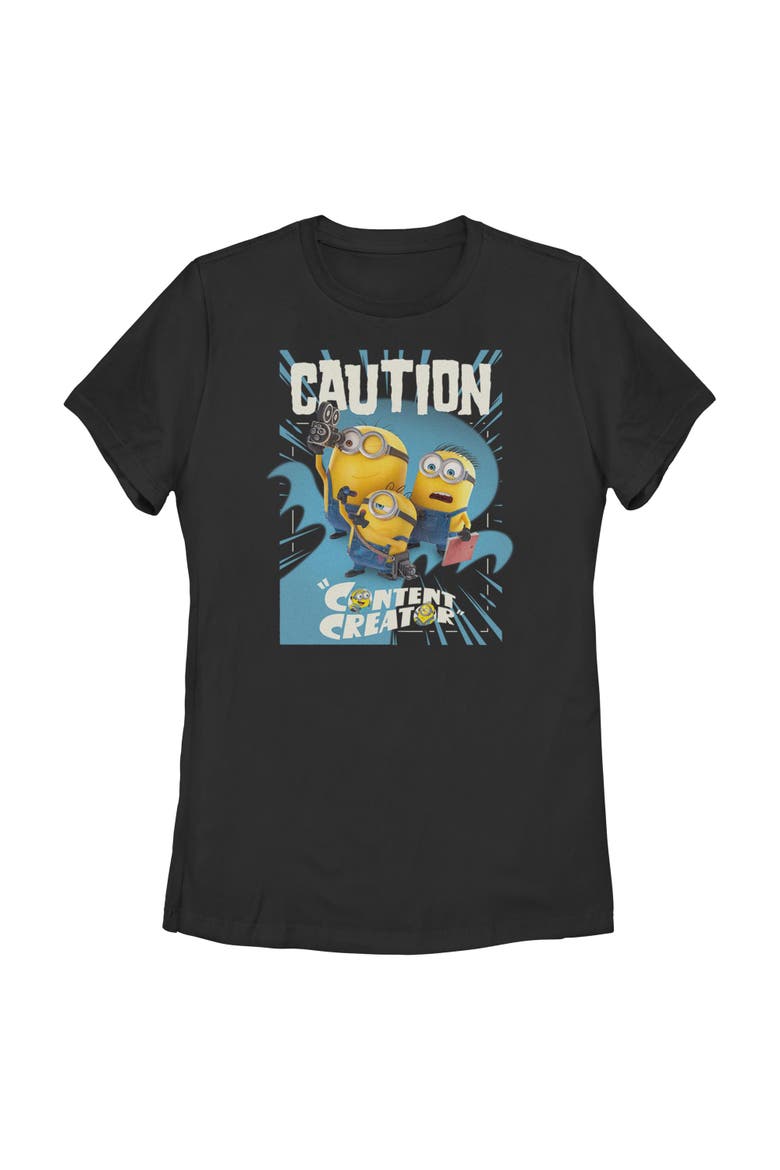 Junior's Minions & Monsters Alert Content Creator  Graphic T-Shirt, Main, color, Black