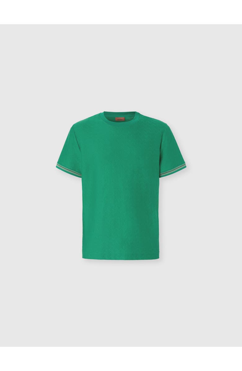 UM Crew-neck Cotton Jacquard T-shirt With Tone-on-tone Zigzag Design, Main, color, Green