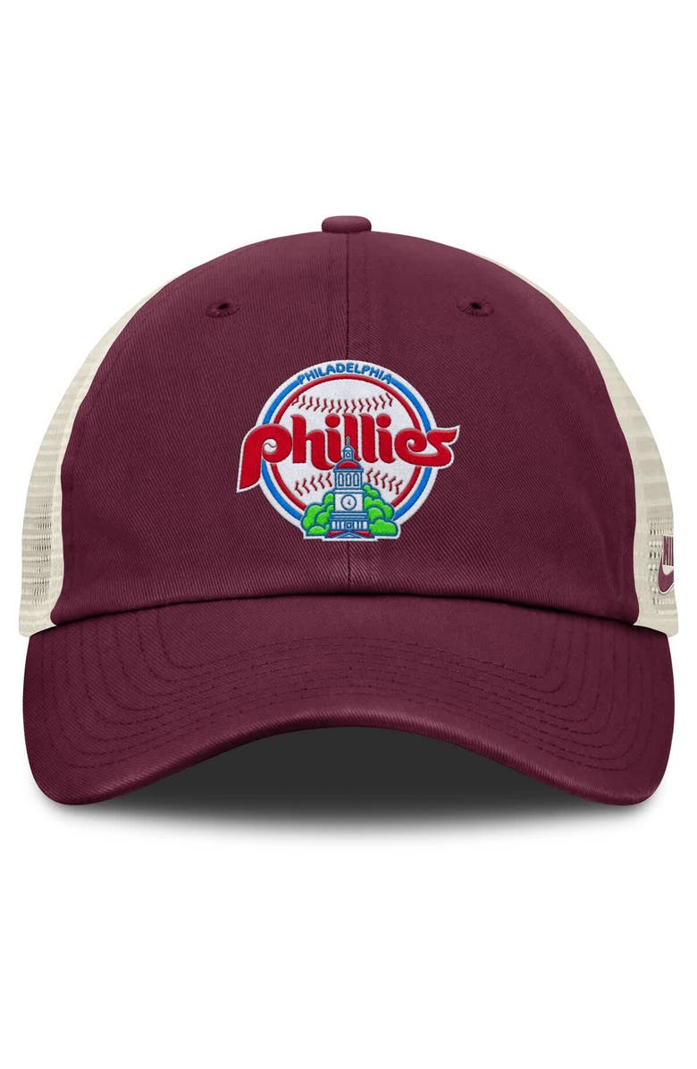 Nike Men's Nike Burgundy/Natural Philadelphia Phillies Cooperstown Collection Club Trucker Adjustable Hat, Alternate, color, 