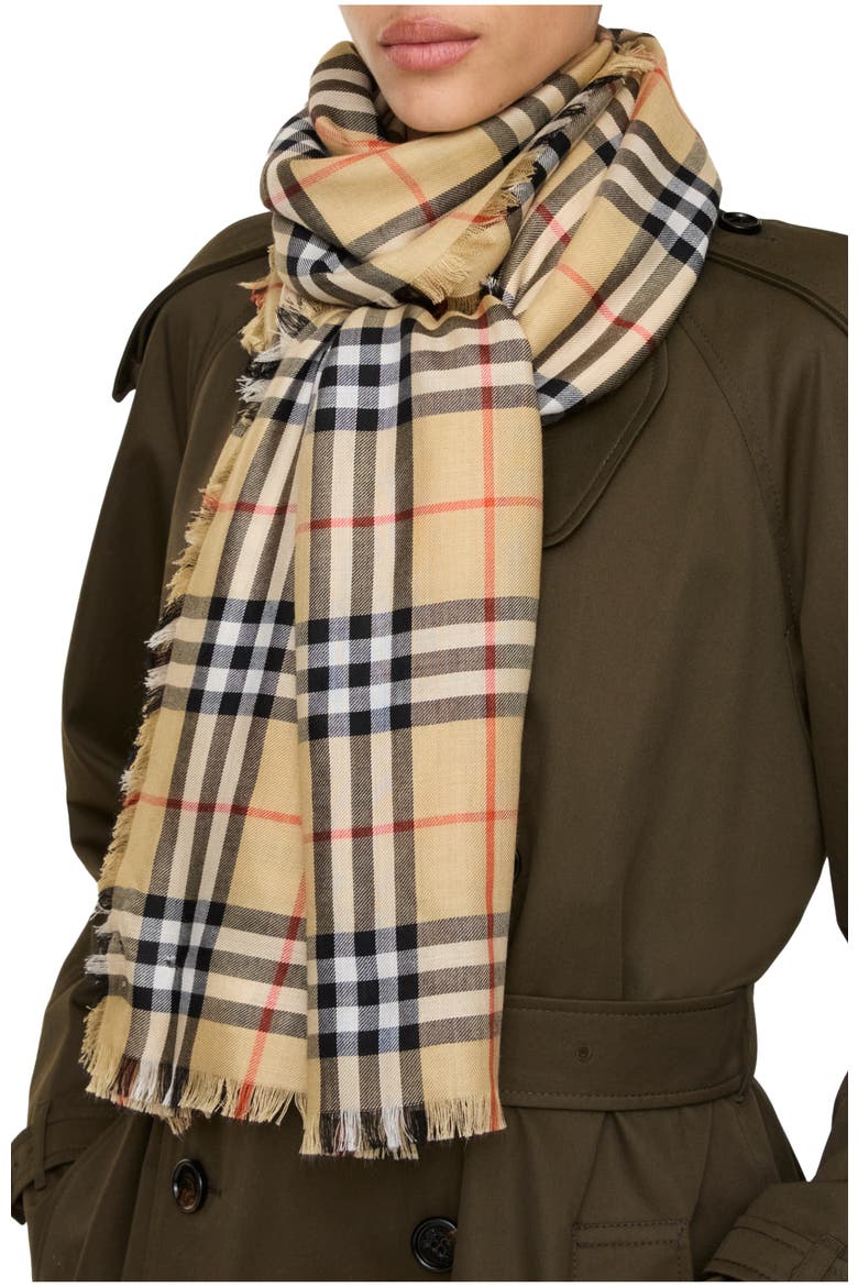 Check Cashmere Silk Scarf, Main, color, Sand beige