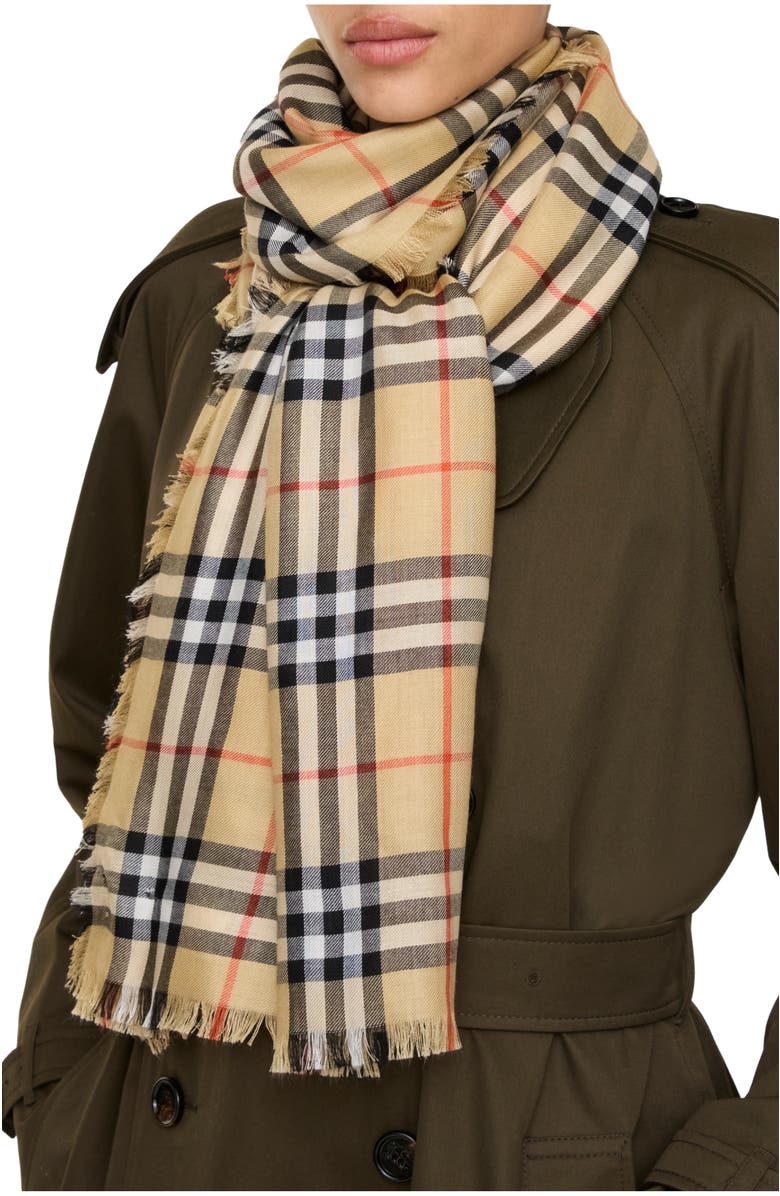 Burberry Check Cashmere Silk Scarf, Main, color, Sand