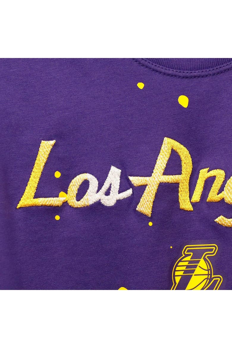 Women's Nike Purple Los Angeles Lakers Courtside Splatter Cropped T-Shirt, Alternate, color, Purple