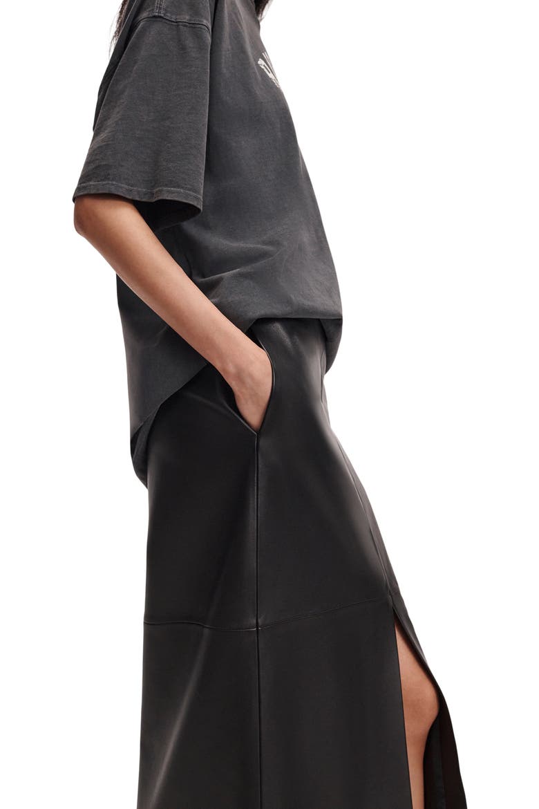 Bessie Leather Midi Skirt, Alternate, color, BLACK