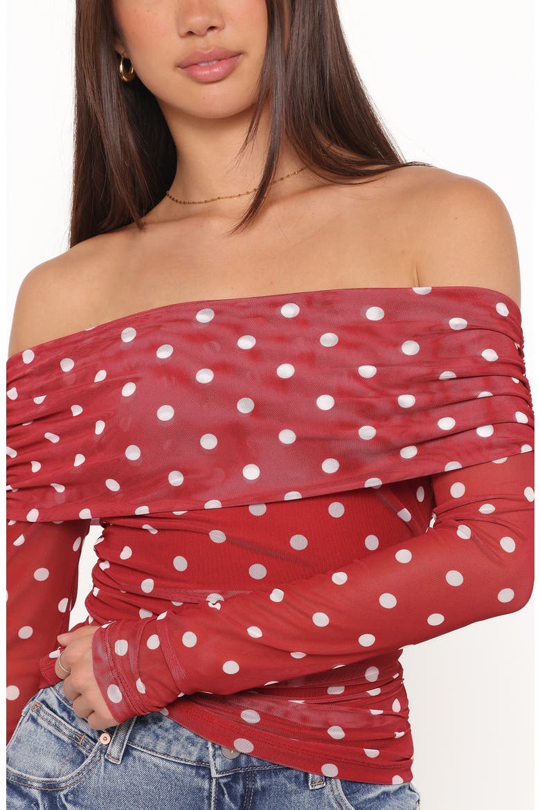 Caelira Off the Shoulder Top, Alternate, color, RED POLKA DOT