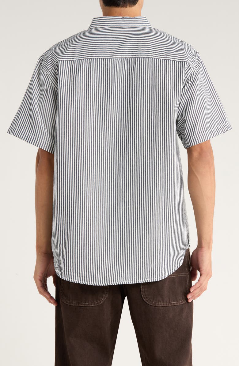 Vans Lawson Stripe Short Sleeve Cotton & Linen Button-Up Shirt, Alternate, color, White/ Dress Blues