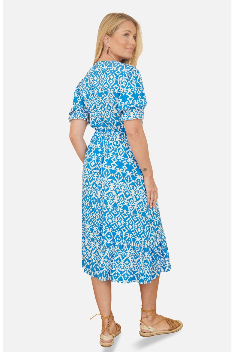 Geometric Print Puff Sleeve Midi Dress, Alternate, color, Blue