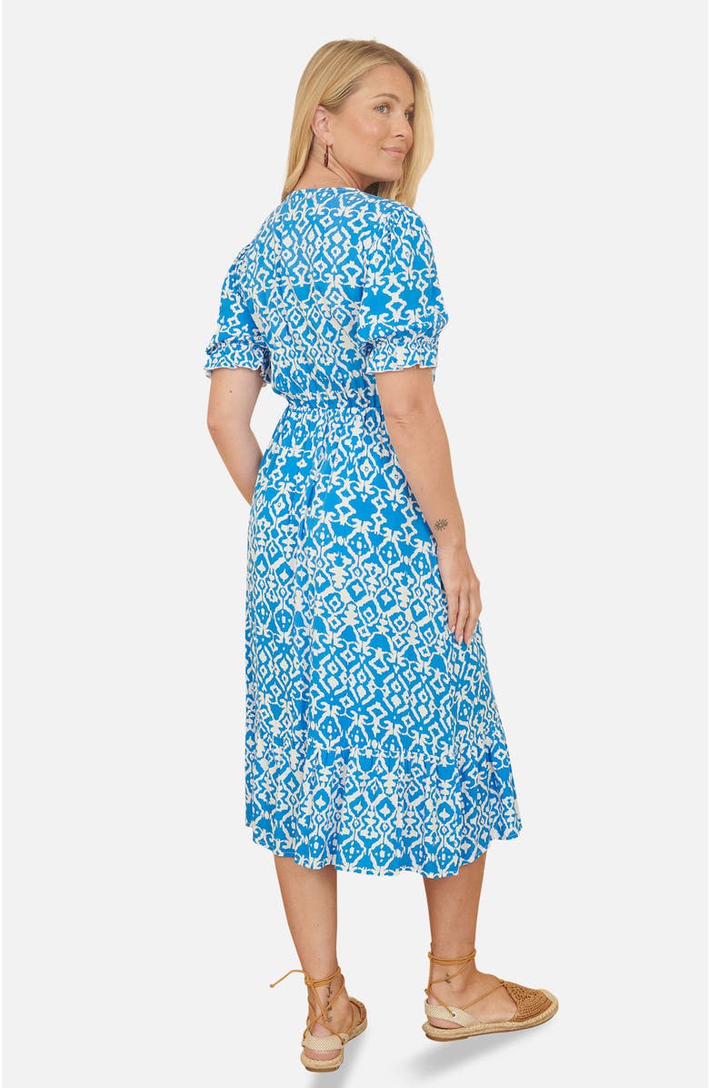 Yumi Geometric Print Puff Sleeve Midi Dress, Alternate, color, Blue