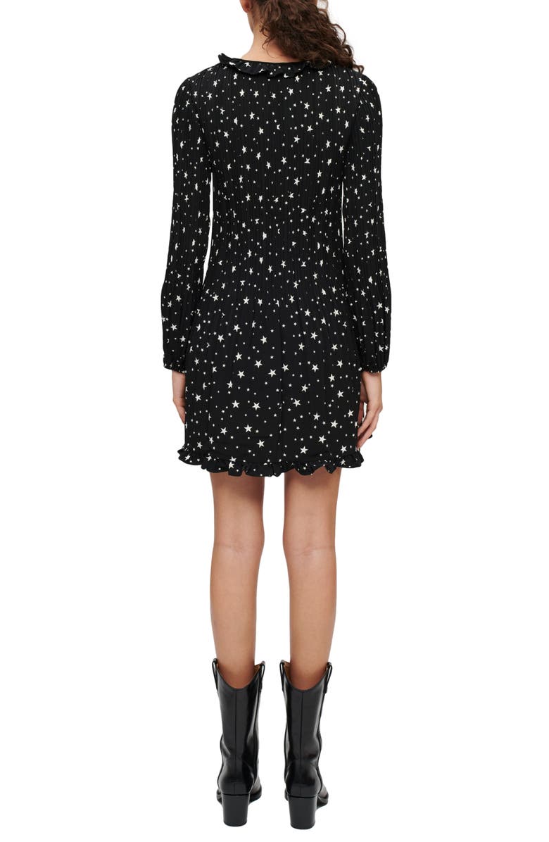 maje Star Print Long Sleeve V-Neck Minidress, Alternate, color, Noir