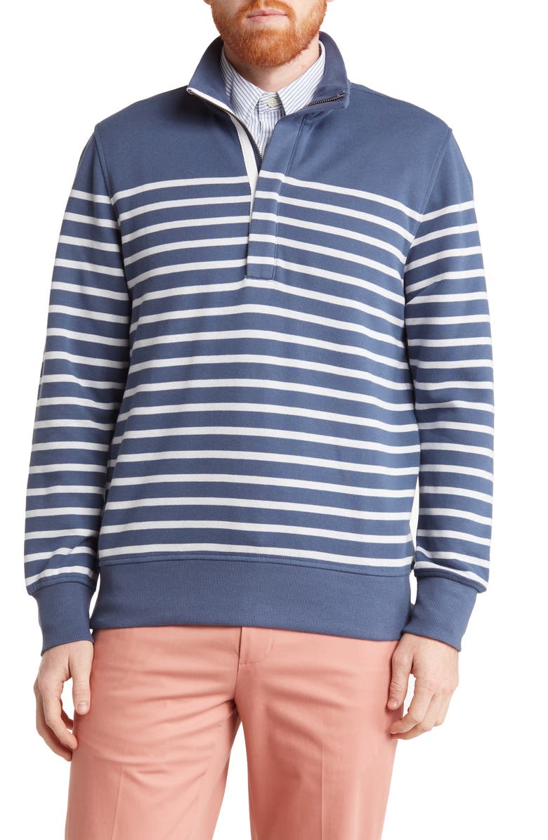 Brooks Brothers Mariner Stripe Cotton Blend Half-Zip Sweatshirt, Main, color,