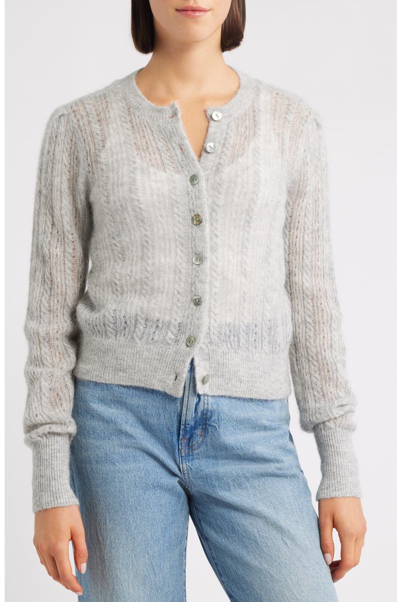 Pointelle Stitch Alpaca Blend Cardigan, Alternate, color, HEATHER LIGHT GREY