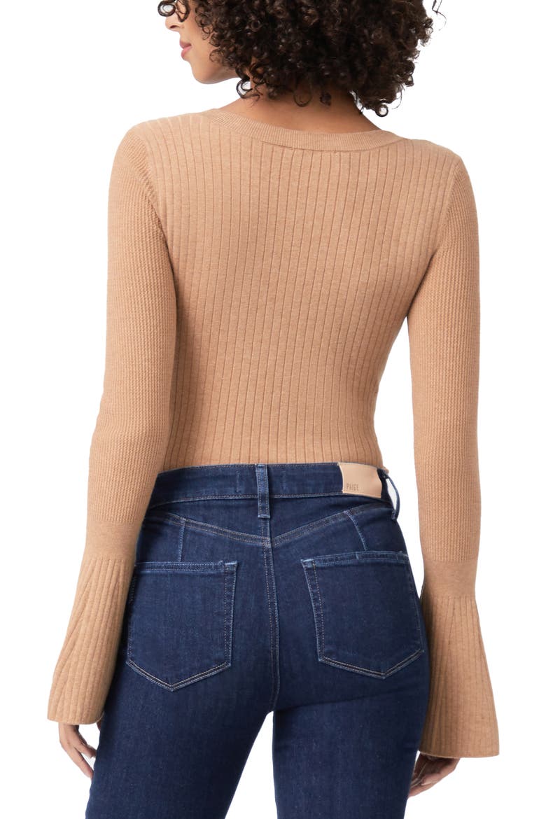 Mimi Bell Sleeve Cotton Blend Bodysuit, Alternate, color, DARK CAMEL