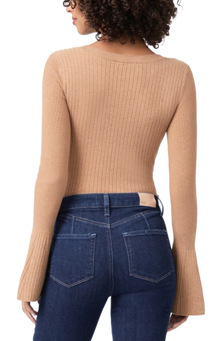 PAIGE Mimi Bell Sleeve Cotton Blend Bodysuit, Alternate, color, 