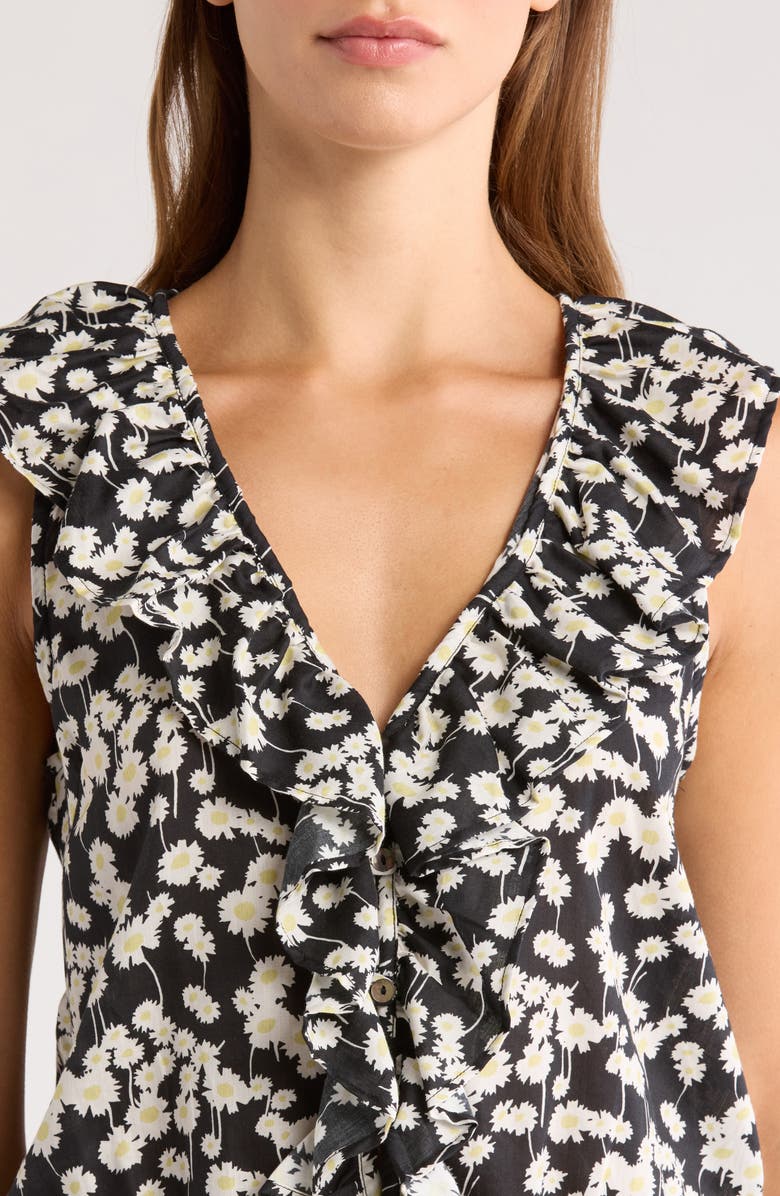 Nation LTD Ella Floral Ruffle Organic Cotton Button-Up Tank, Alternate, color, Hazy Daisy