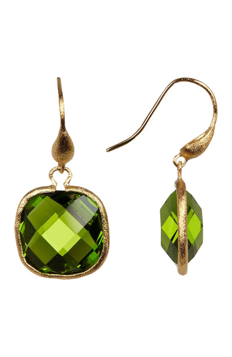 RIVKA FRIEDMAN 18K Gold Clad Faceted Peridot Crystal Cushion Dangle Earrings, Main, color,