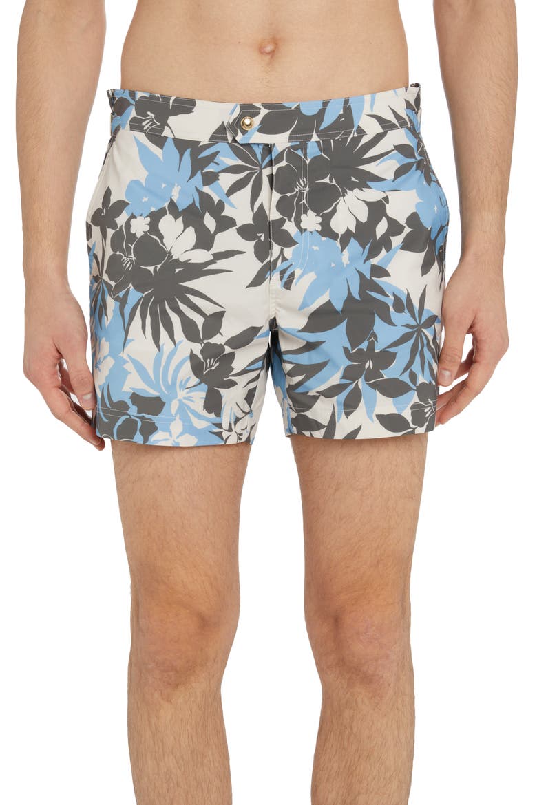 Tropical Floral Compact Poplin Swim Trunks, Main, color, NEW TROPICAL FLOWER BLUE