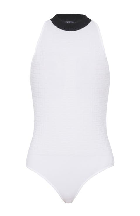 Two-Tone Monogrammed Knit Bodysuit