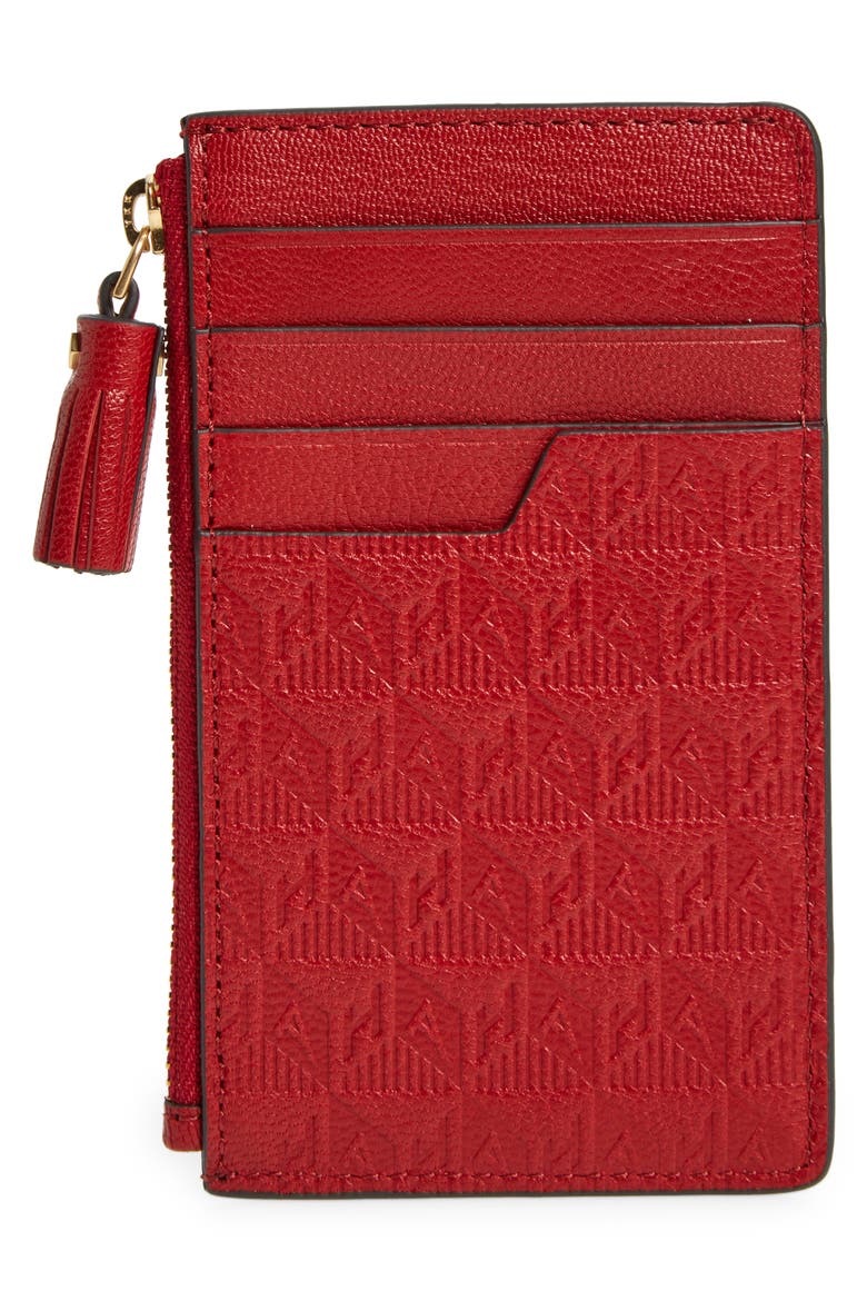 Coca-Cola® Embossed Leather Zip Card Case, Alternate, color, RED