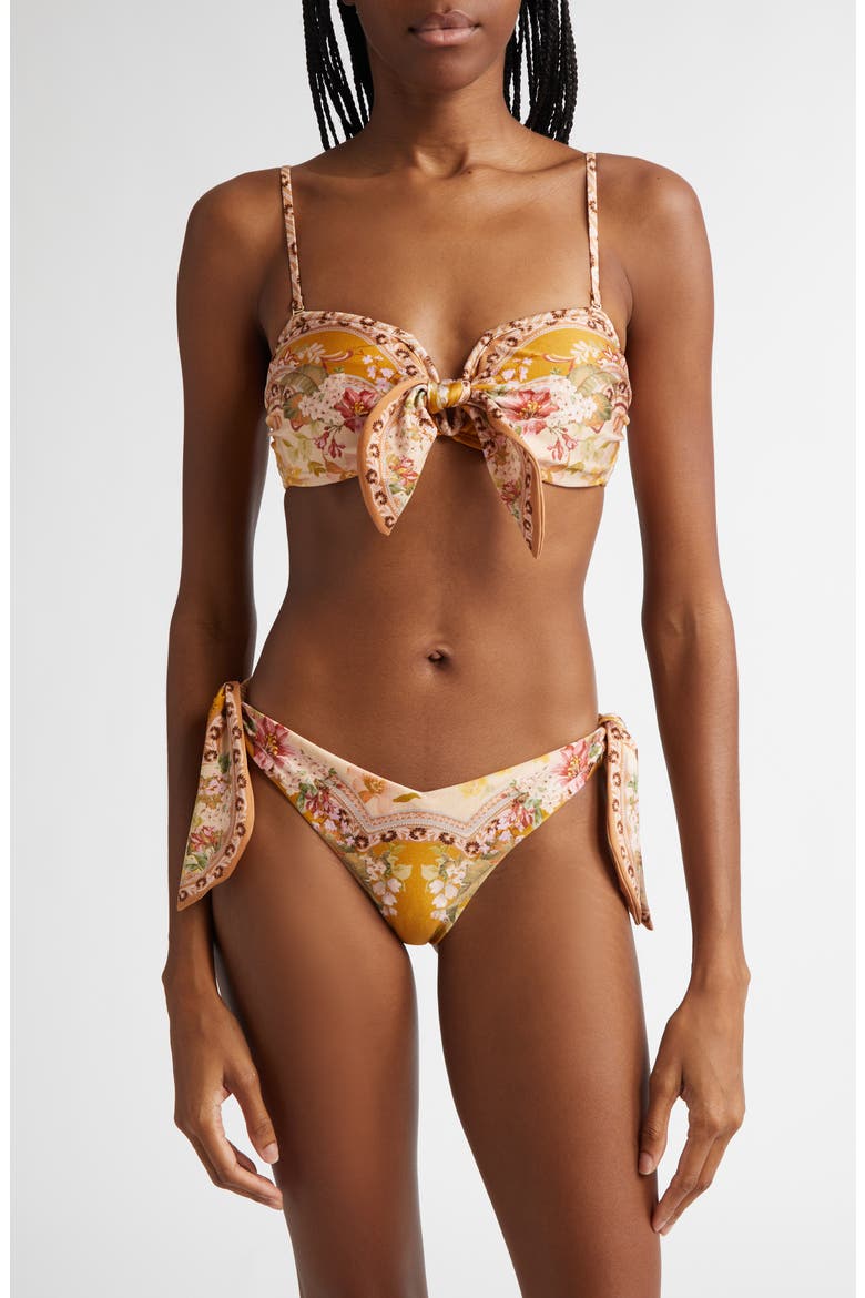 Wylie Scarf Tie Two-Piece Swimsuit, Main, color, MUSTARD FLORAL